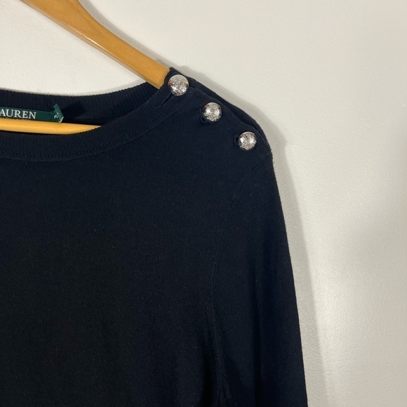 LAUREN Ralph Lauren Top Tunic Style Black/White 3 Silver Buttons Petite Large - Picture 5 of 9